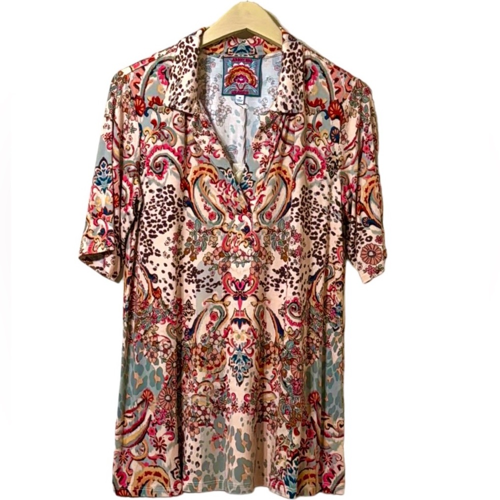 Johnny Was Jungle Paisley Polo Swing Tee Size Medium